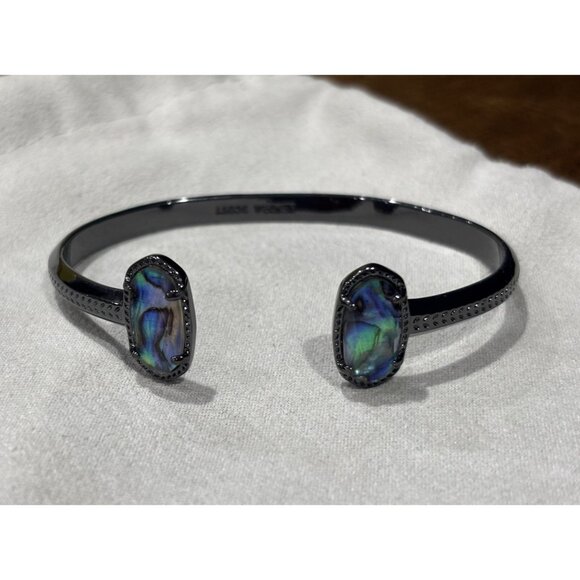 Kendra Scott Elton Pinch Cuff Bracelet In Gunmetal Abalone Shell Adjustable - Picture 1 of 5